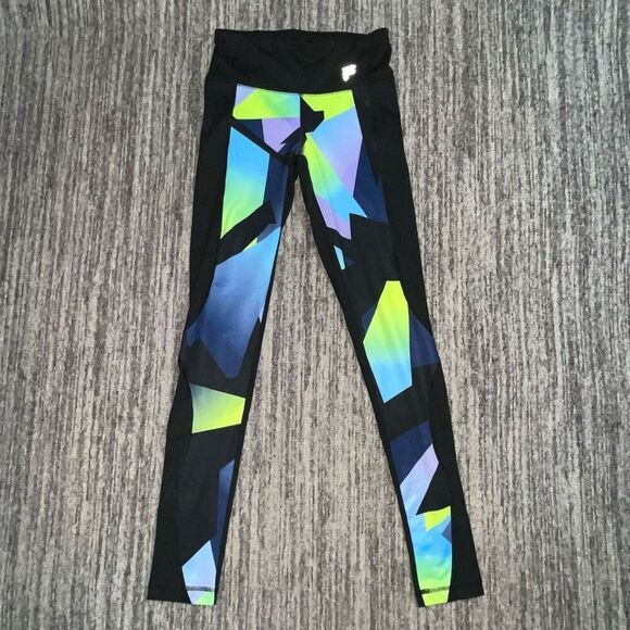 Fila Sport‎ Running Women’s XS Black Neon Multicolor Geometric Athletic Leggings - Picture 1 of 7